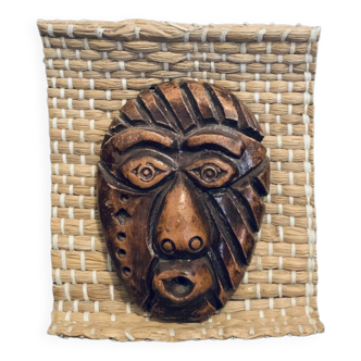 Masque cuba Tainos en terre cuite 13cm cubain ancien vintage sur tissage