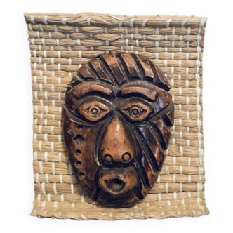 Cuba Tainos terracotta mask 13cm old vintage Cuban on weaving