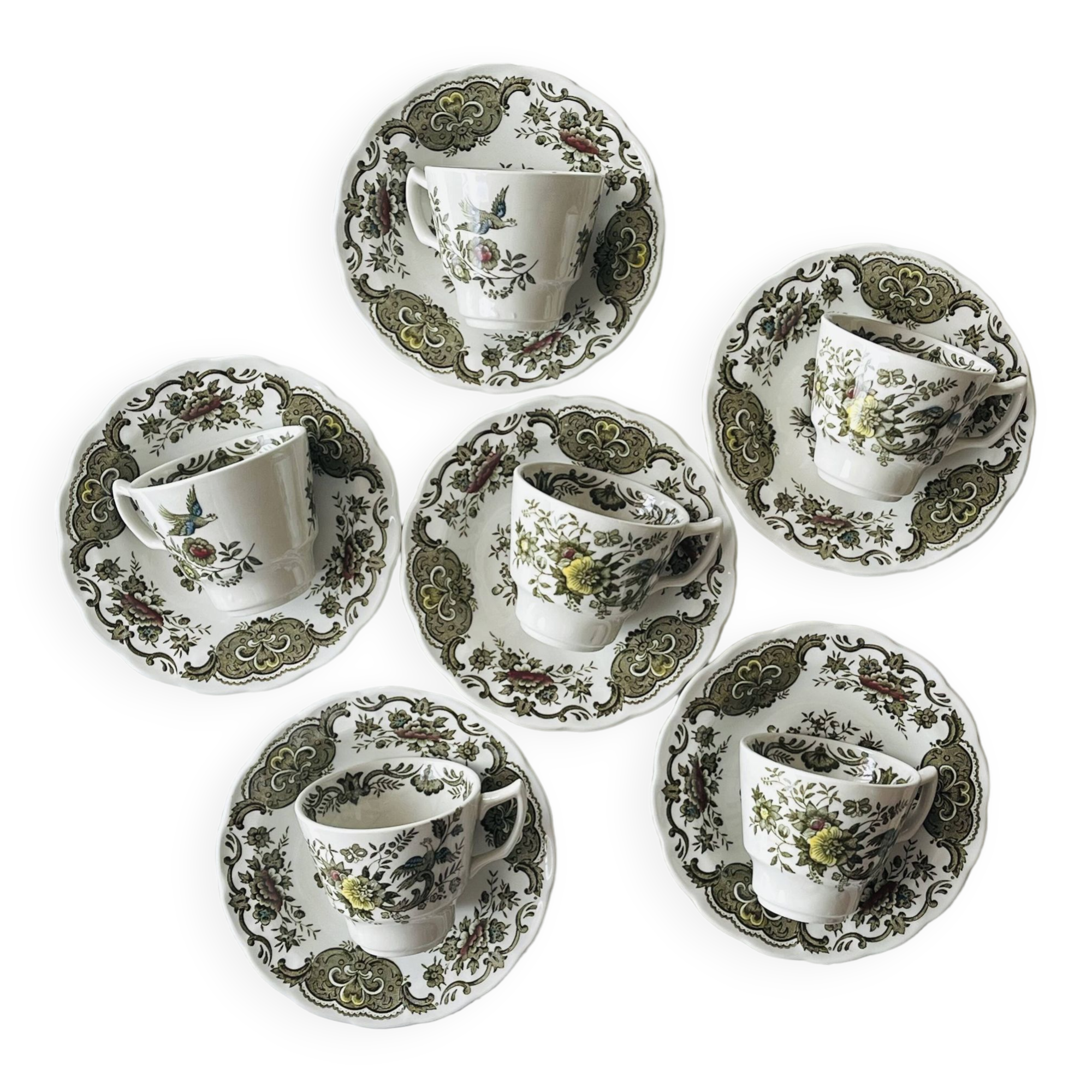 6 Ridgway Staffordshire Windsor teacups and saucers