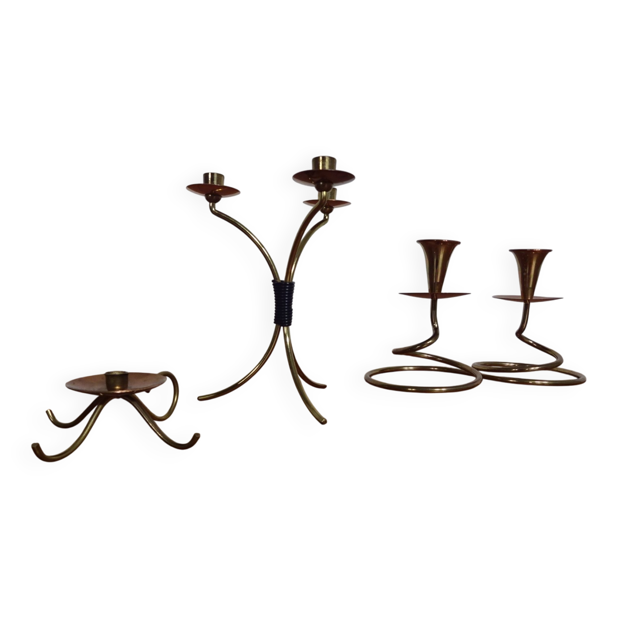 German filigree brass and copper candleholders, 1960s, set of 3