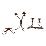 German filigree brass and copper candleholders, 1960s, set of 3
