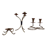 German filigree brass and copper candleholders, 1960s, set of 3