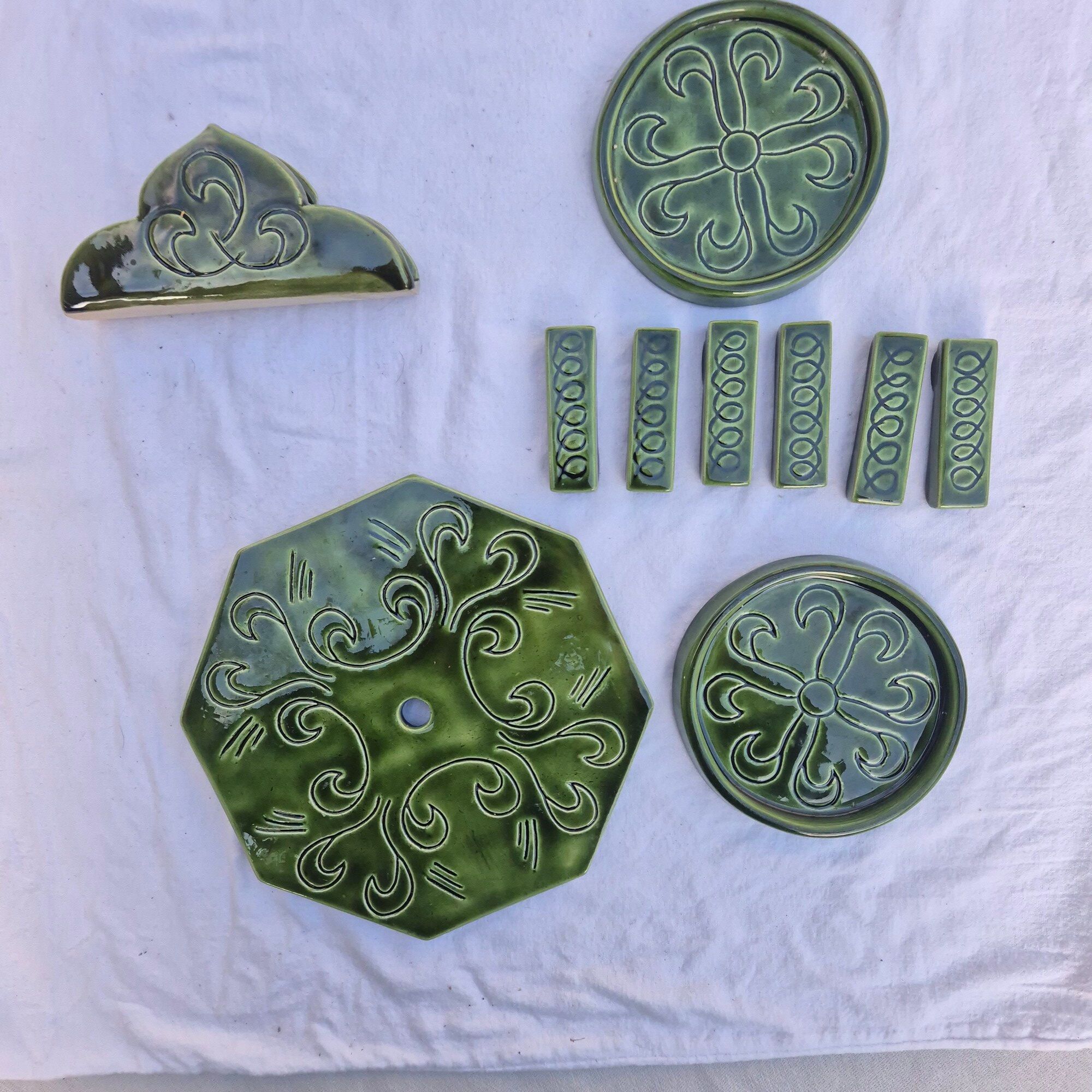 Vintage green glazed ceramic table set – Signature JG or
