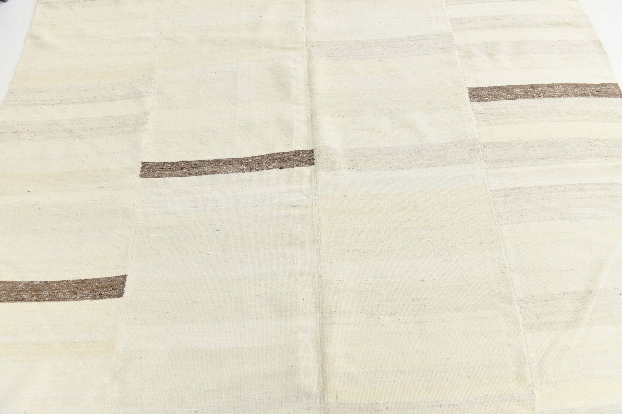 Cream & Brown Large Kilim Rug, 255x313Cm