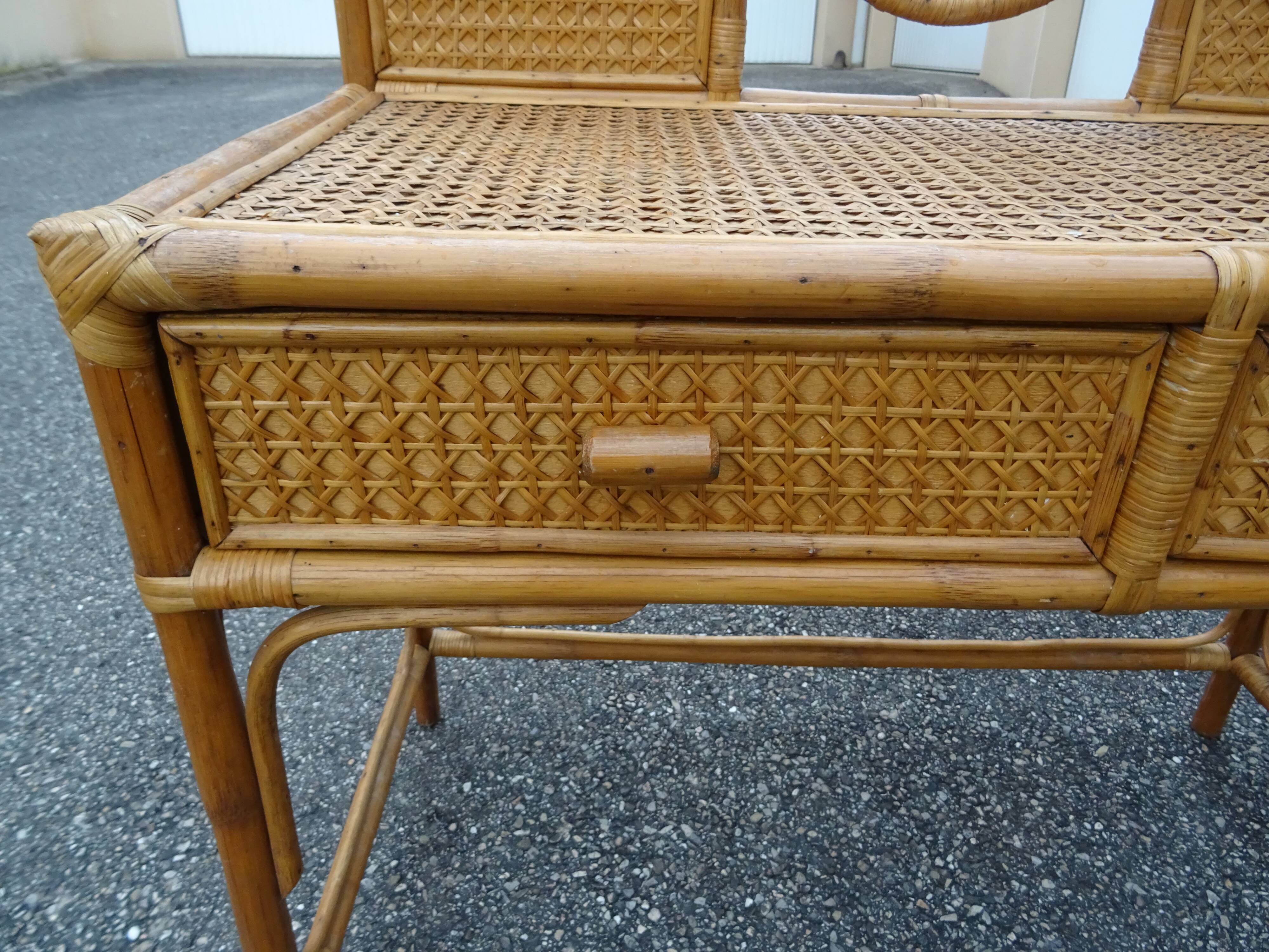 Dressing table in rattan and vintage bamboo year 60/70
