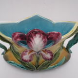 Former art nouveau planter in colorful dabbling iris décor