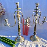Paire de bougeoirs candélabres métal argenté
