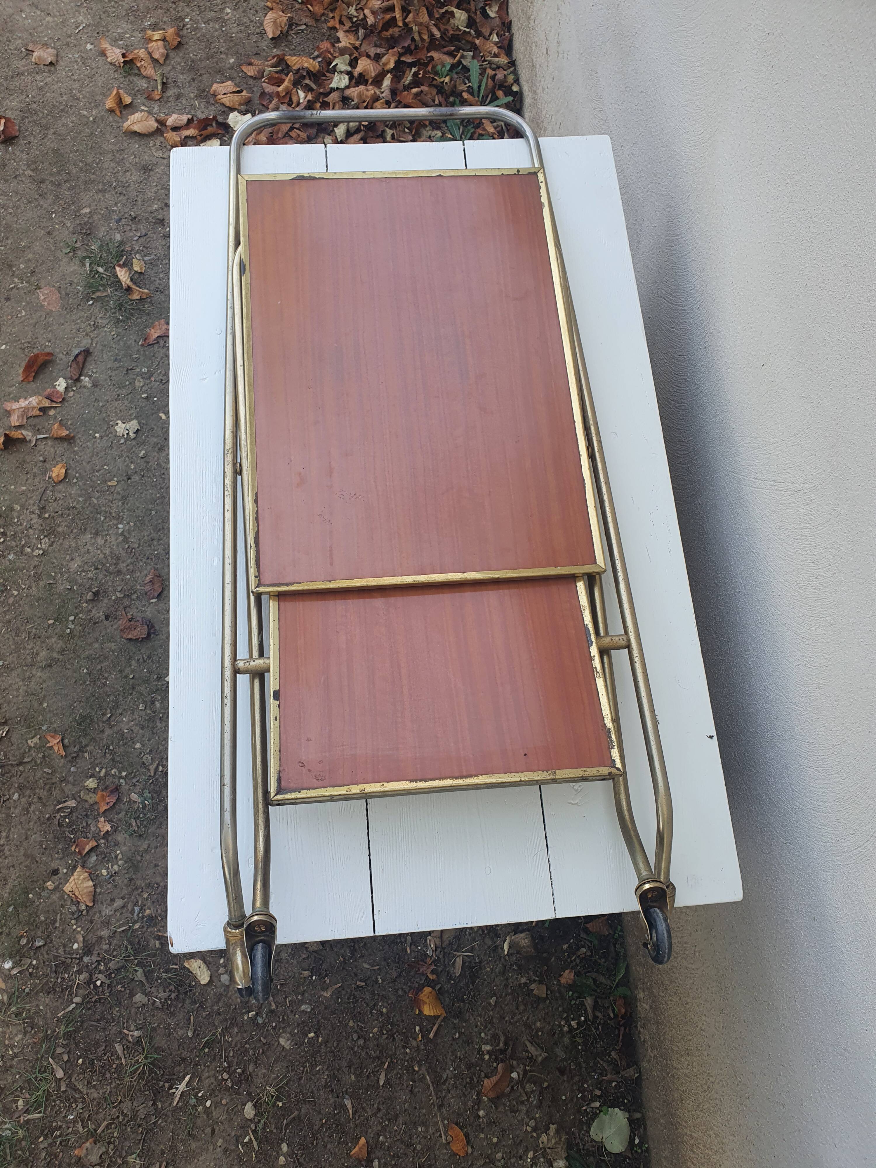 Vintage folding rolling service in Formica and brass plated