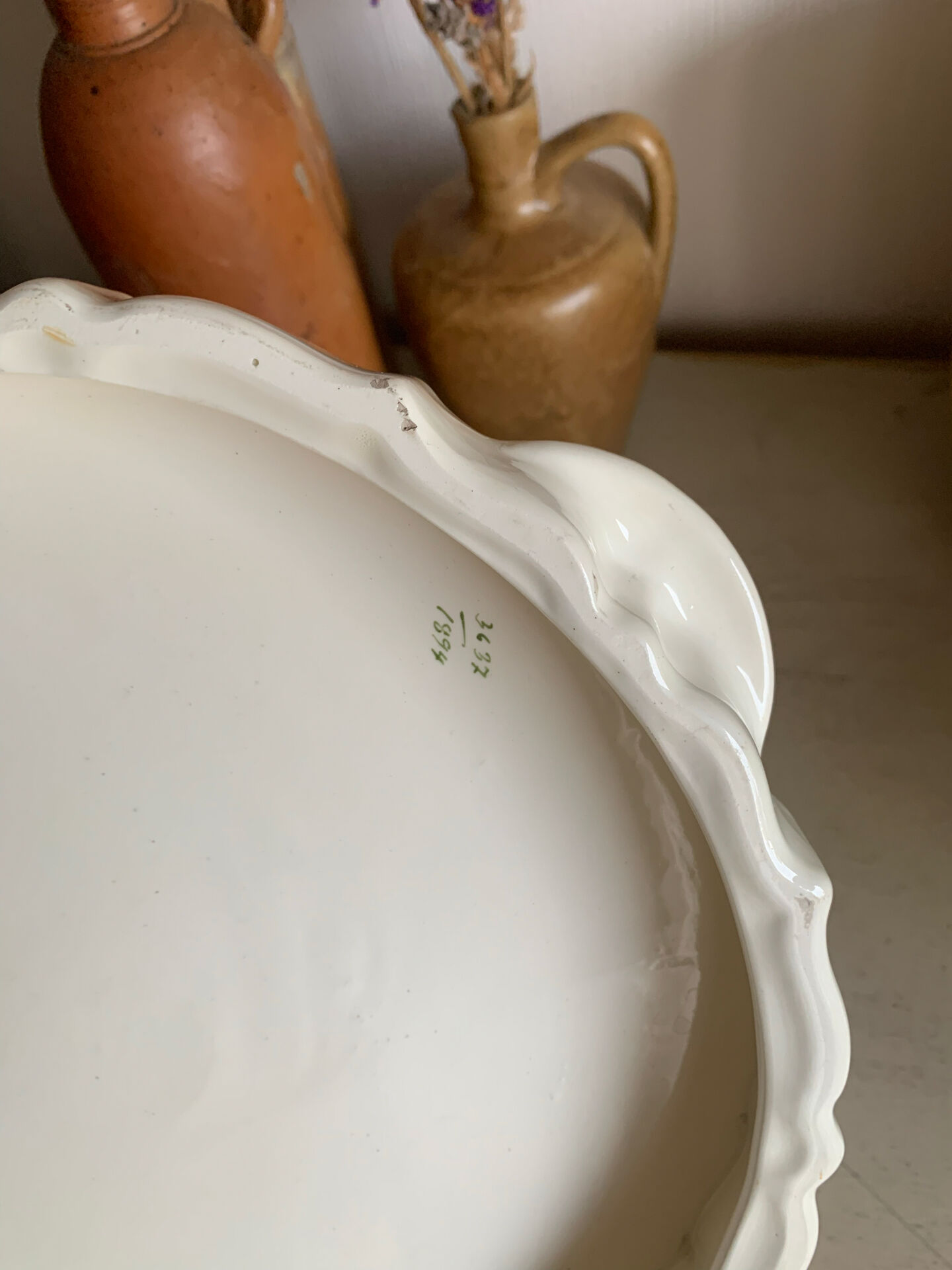Vintage pie dish in earthenware with handles – Japanese floral pattern