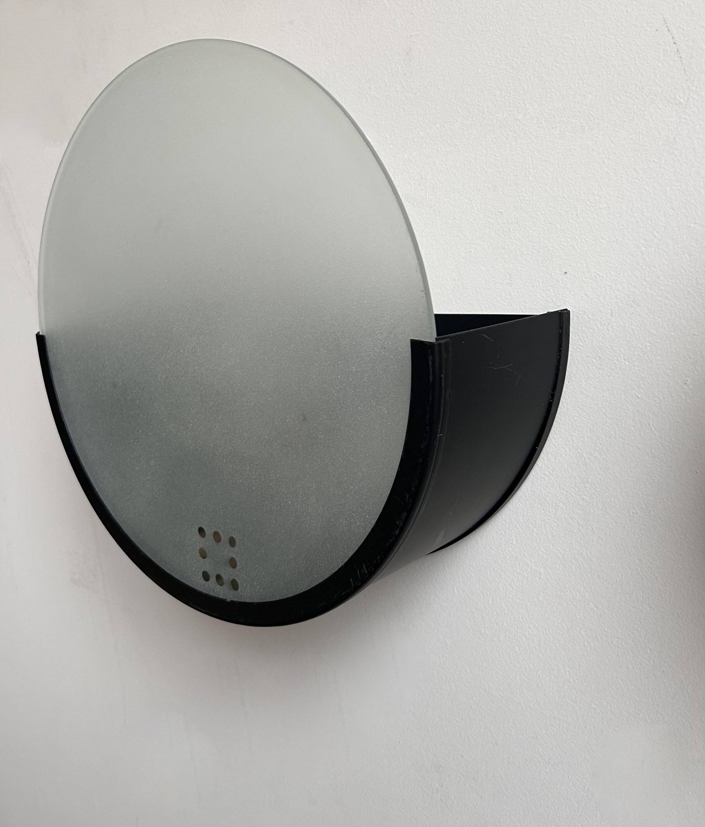 Pair of vintage geometric wall lights, black metal and sandblasted glass, Delmas France 1970