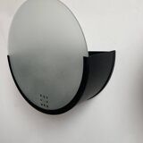 Pair of vintage geometric wall lights, black metal and sandblasted glass, Delmas France 1970
