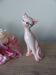 Romantic long-necked cat figurine in pink ceramic, Cat Statuette 1970