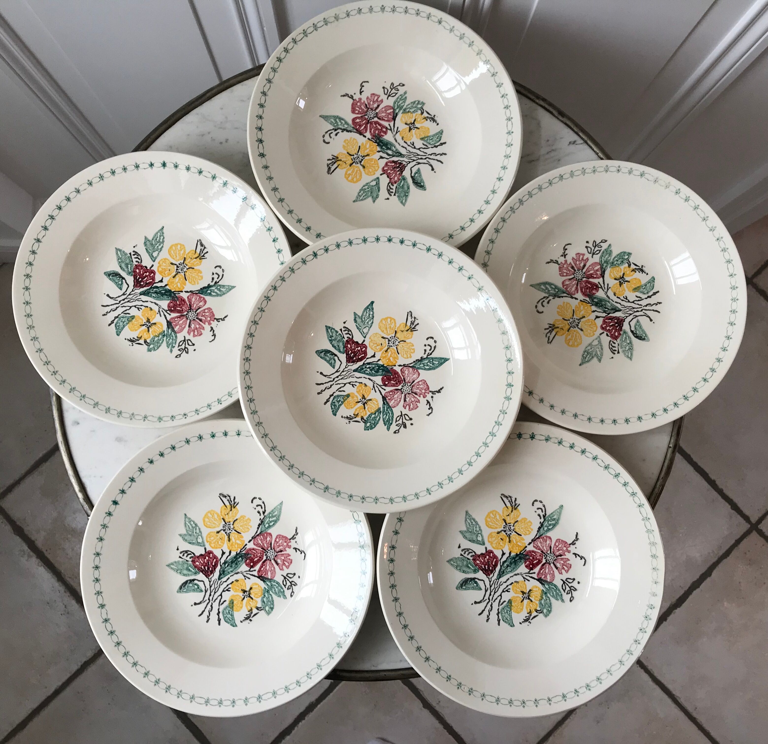 Lot de 6 assiettes creuses Digoin Sarreguemines années 40
