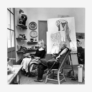 Photographie "Pablo Picasso et Sylvette David" Vallauris 1954