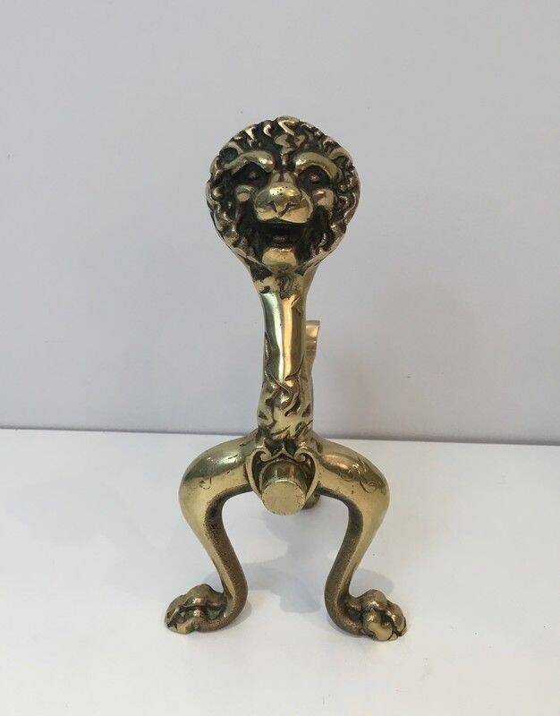 Pair of bronze andirons with lions
