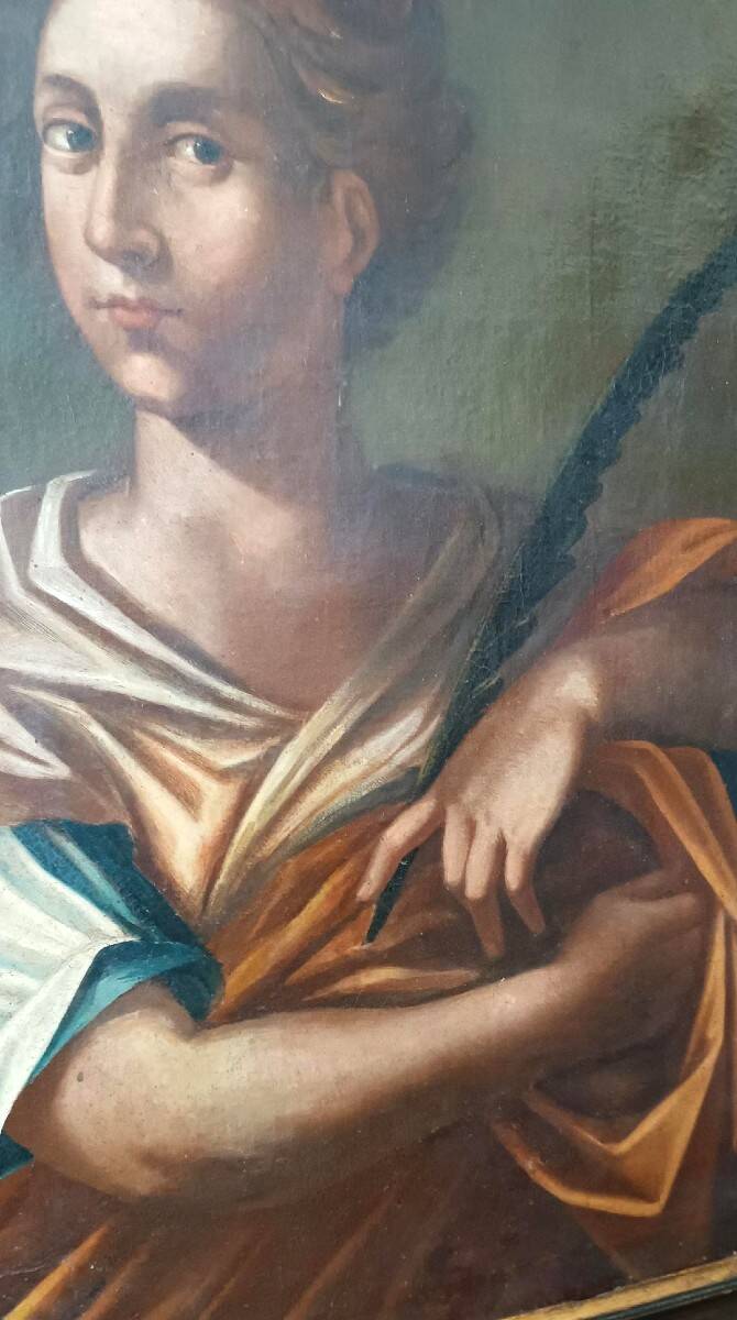 Oil on canvas antique - Saint Agnes - Roman school, 17th century