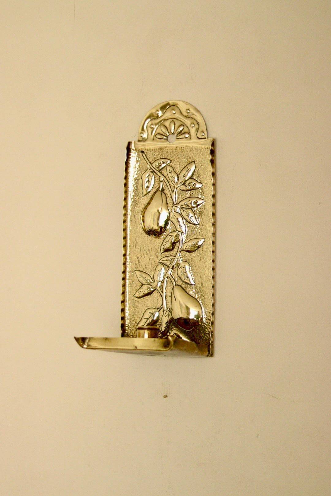 Vintage European brass sconce in pear motif