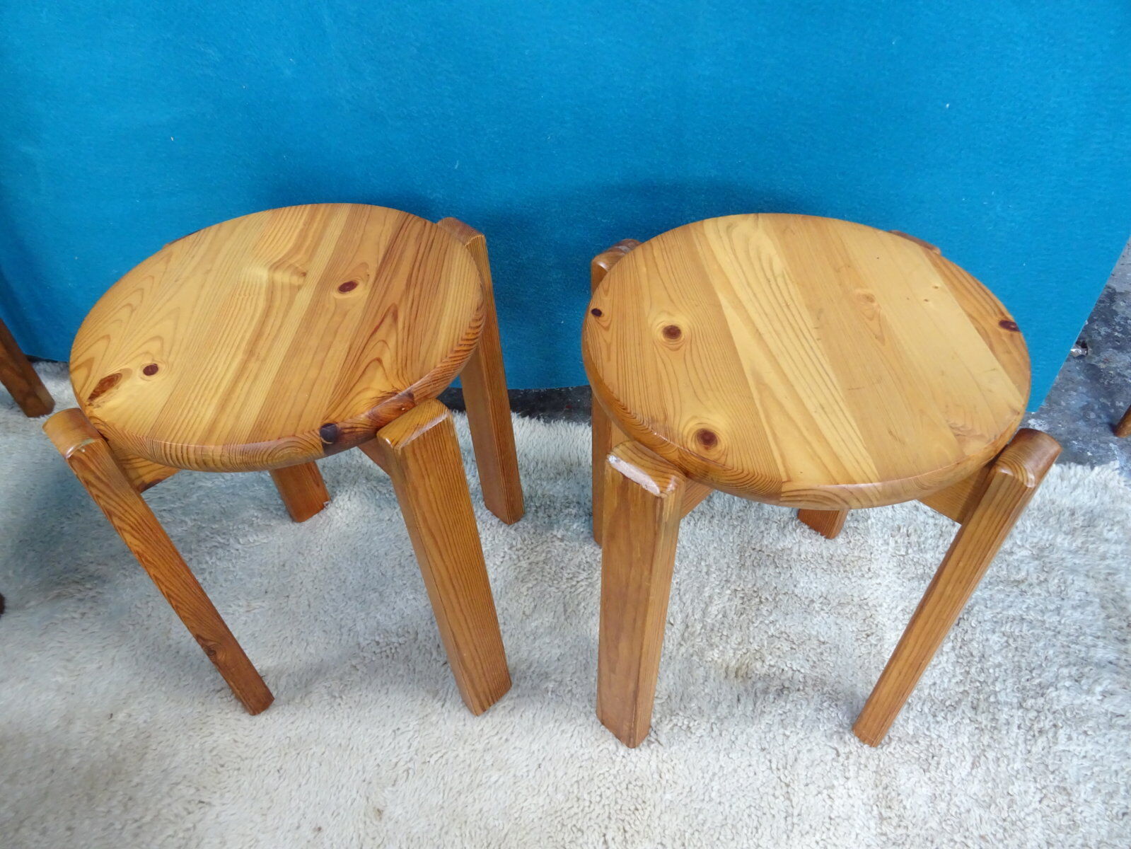 Pair of 70s pine stools