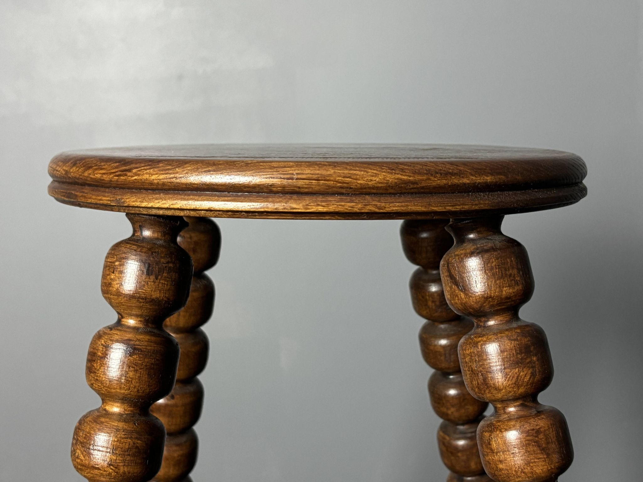 Midcentury brutalist wood turned stool in the style of Charles Dudouyt, 50s