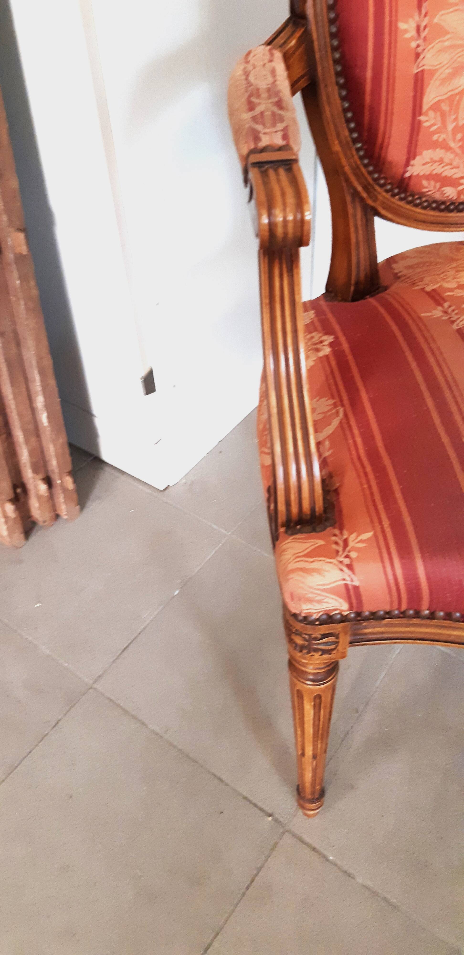 Pair of Louis XVI style cabriolet armchairs with medallion