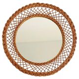 Rustic French Provence Wicker Round Mirror, Organic Modern, Handmade, France