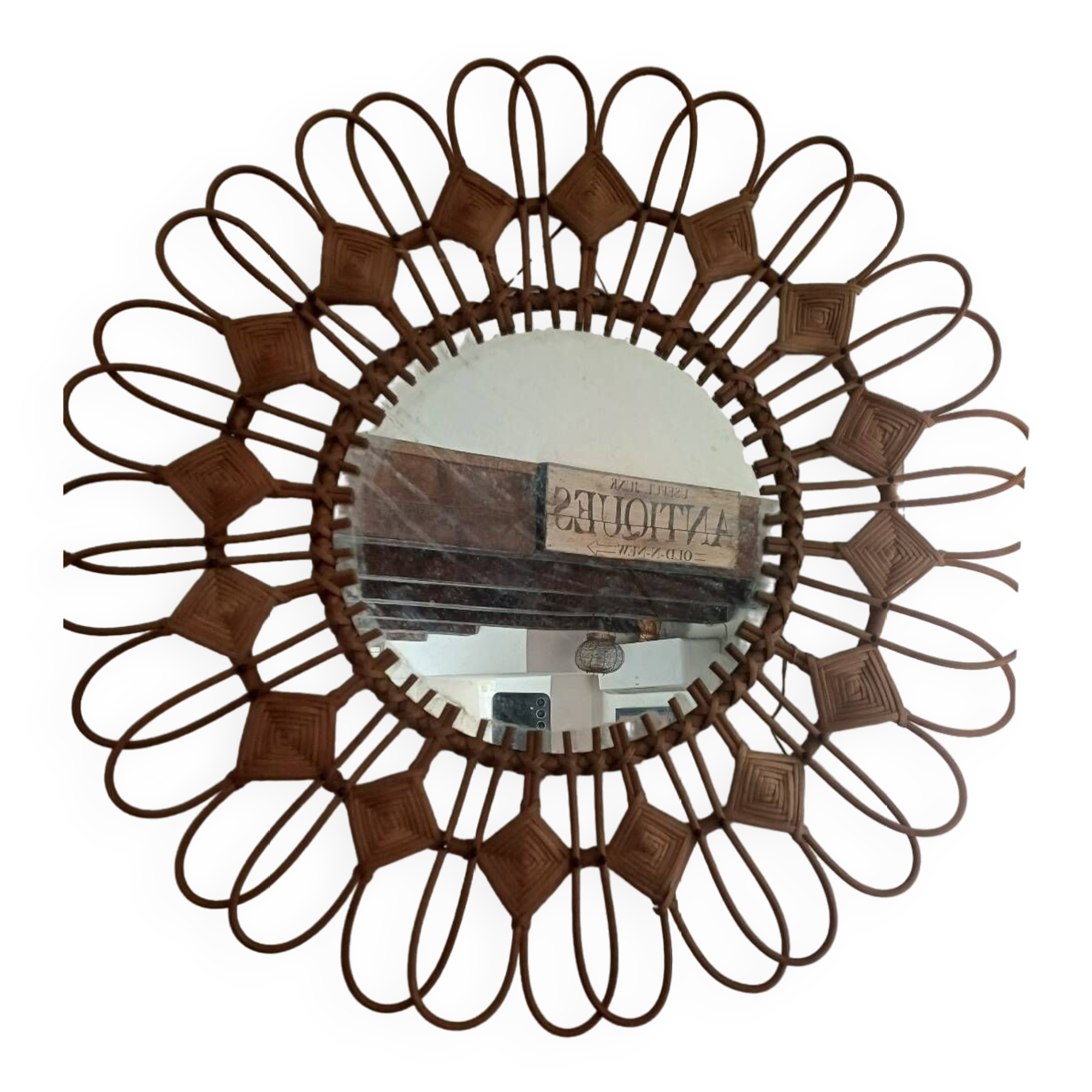 Large rattan sun mirror from the 50s/60s