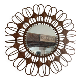 Large rattan sun mirror from the 50s/60s