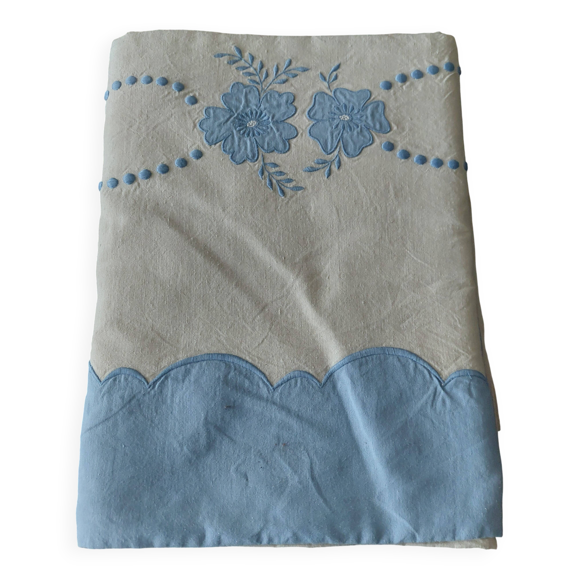 Antique linen cotton mixed sheet 210 X 290 cm monogram JL