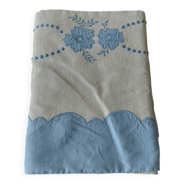 Antique linen cotton mixed sheet 210 X 290 cm monogram JL