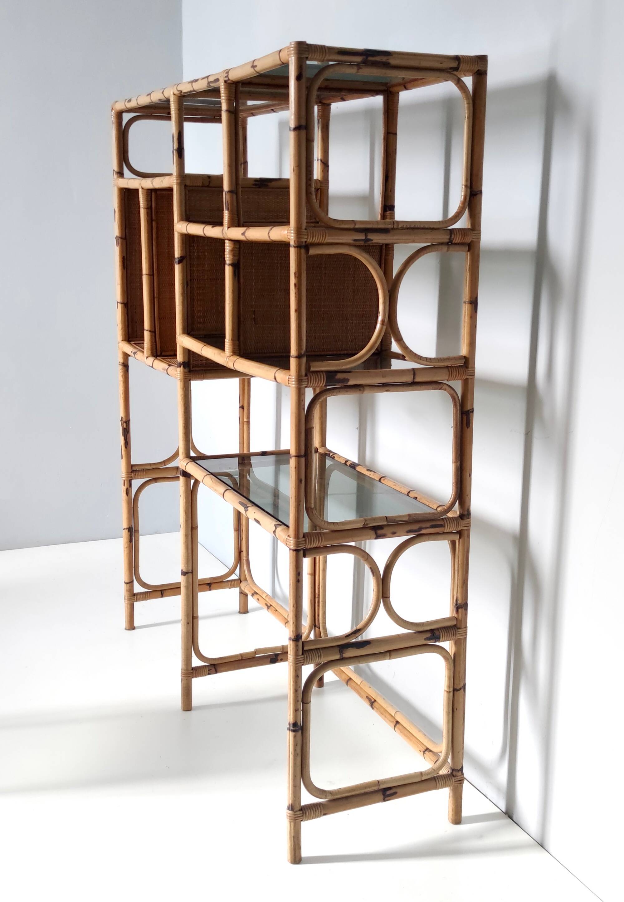 Bamboo Bookcase with Smoked Glass Shelves by Vivai del Sud, Italy