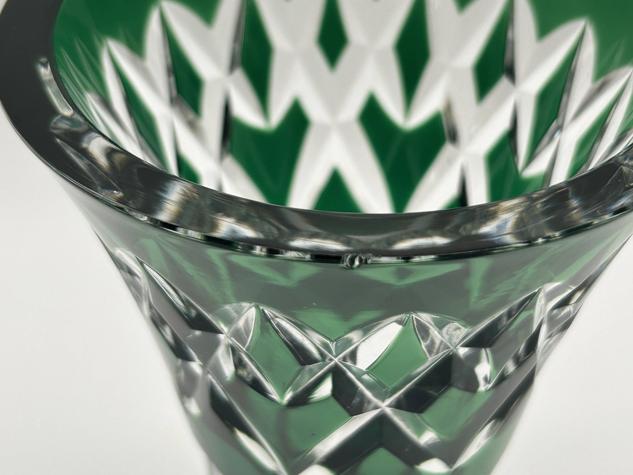 Cut and lined green crystal vase from Val Saint-Lambert