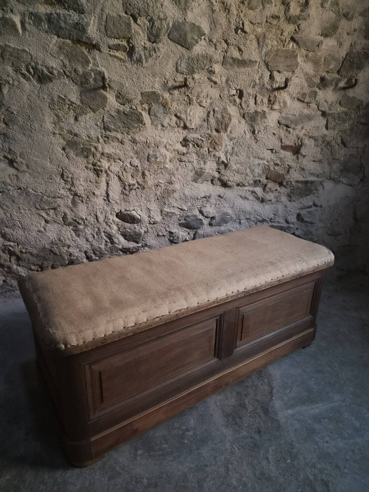Antique French oak storage bench / blanket box, 1800–1850