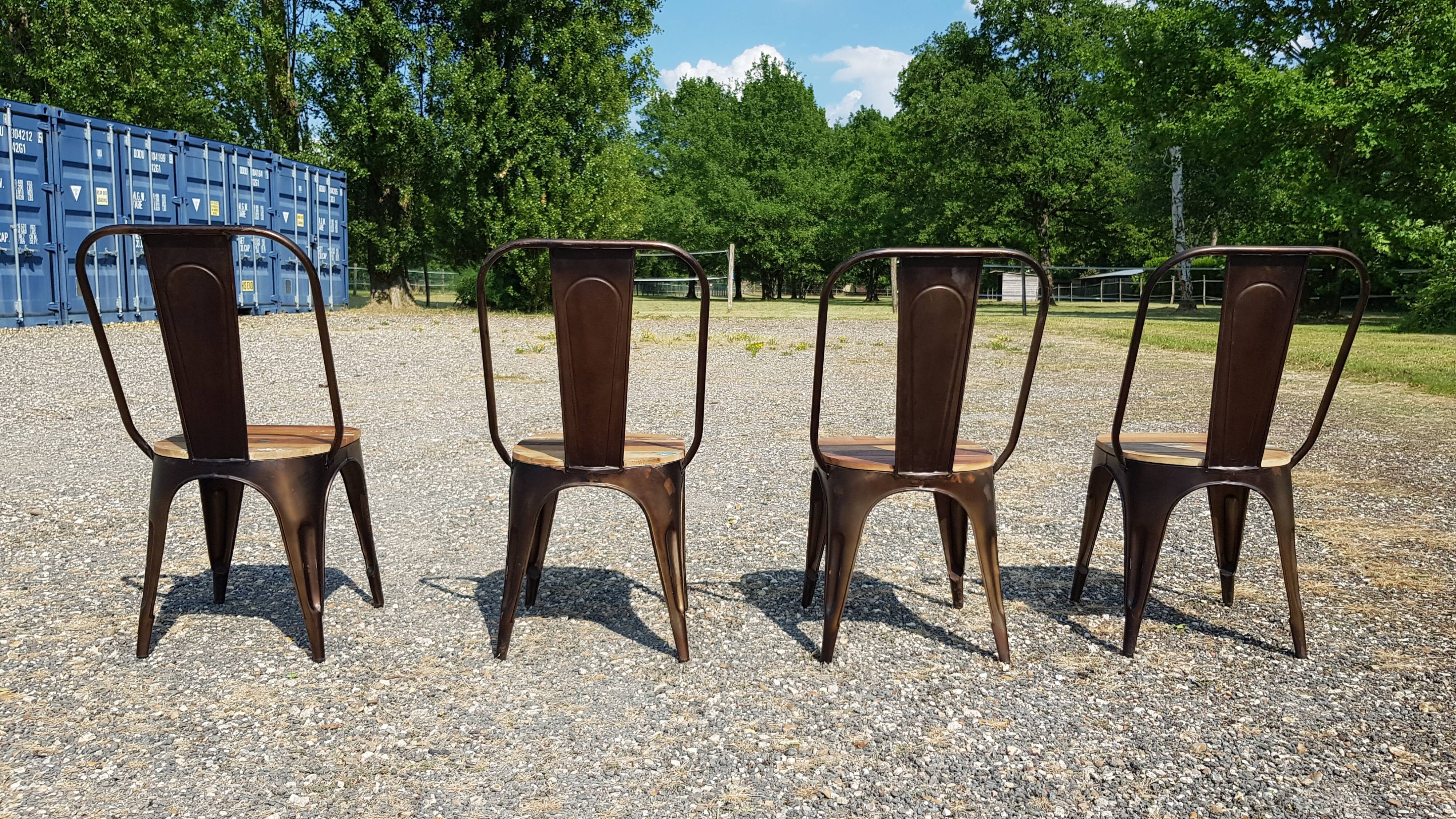Set of 4 metal chairs with teak seat