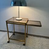 Brass rolling trolley with smoked glass from the 70s