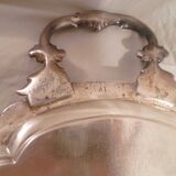 Very large quadripod oval serving tray in rococco style/silver metal