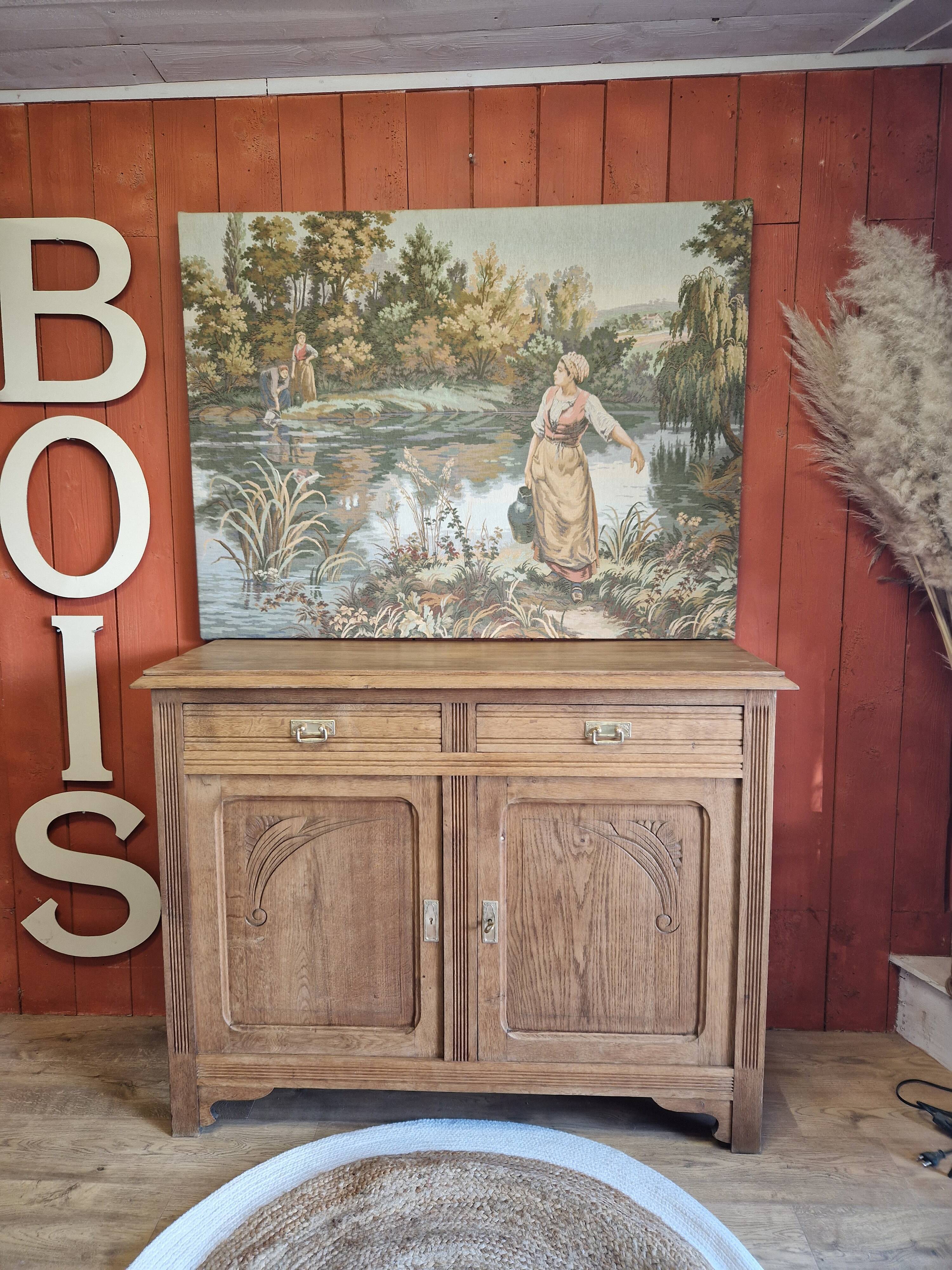 Sideboard two doors two drawers in renovated oak art deco style