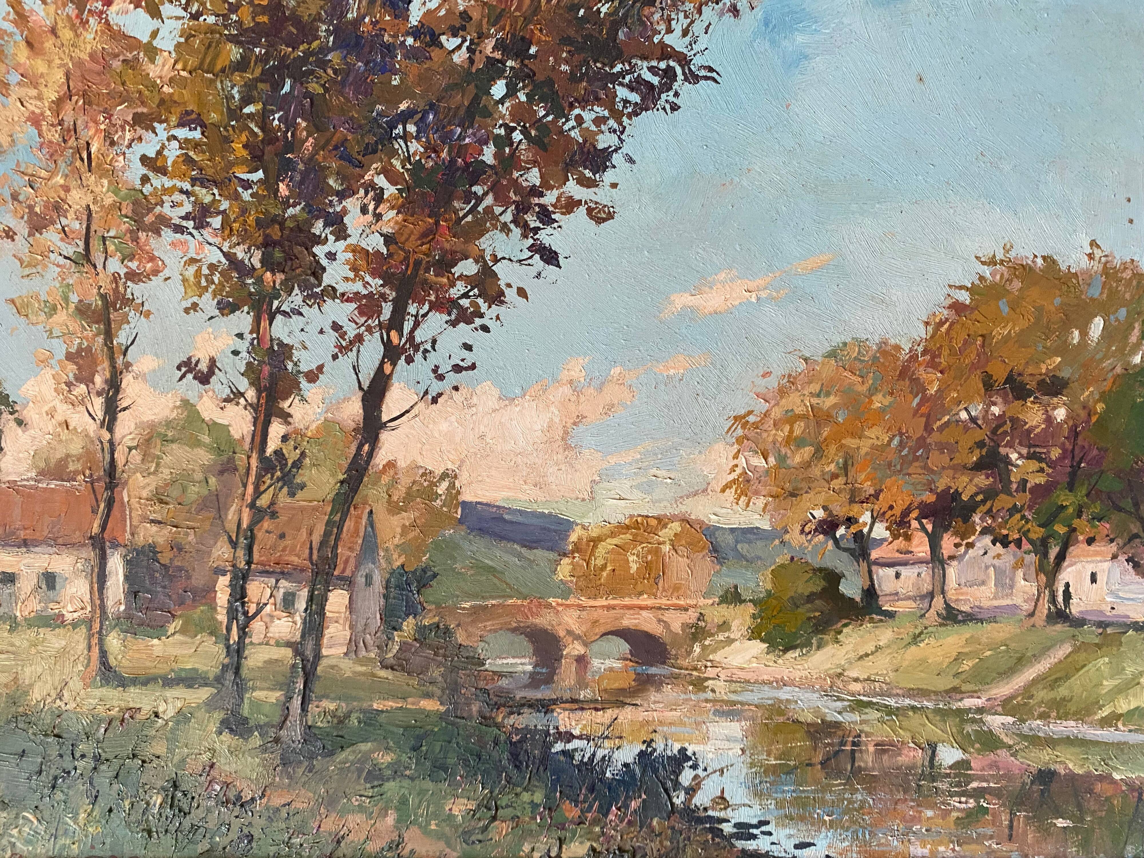 HSP Table Landscape "Village to the river" with frame, middle XX°