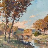 HSP Table Landscape "Village to the river" with frame, middle XX°