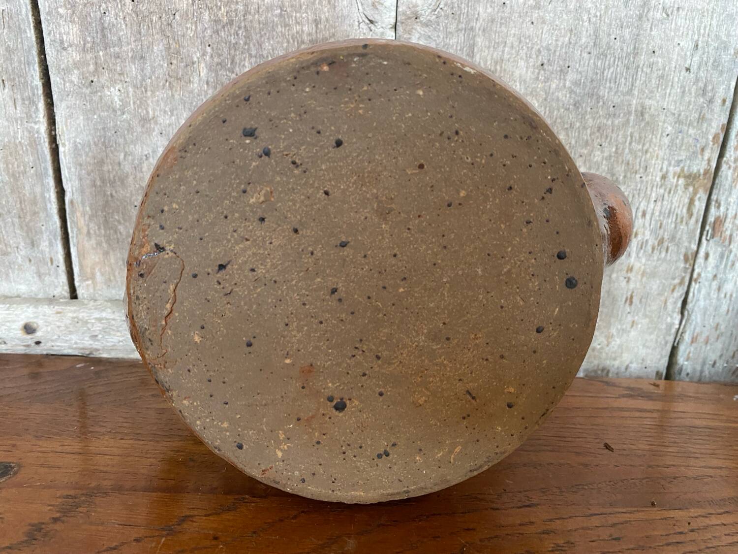Antique brown beige pyrite stoneware teapot + vintage cork stopper