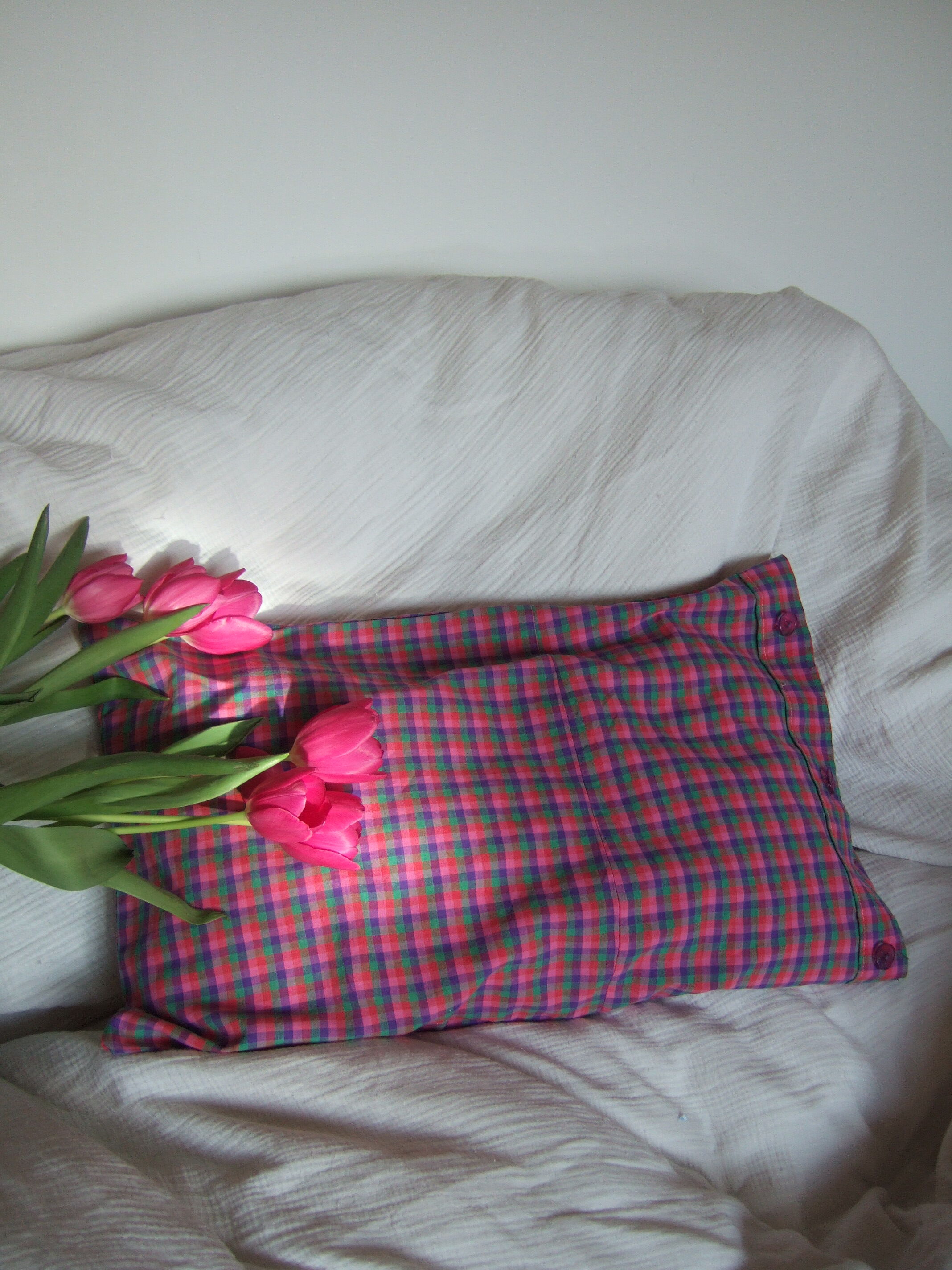 Upcycled checkered cushion cover