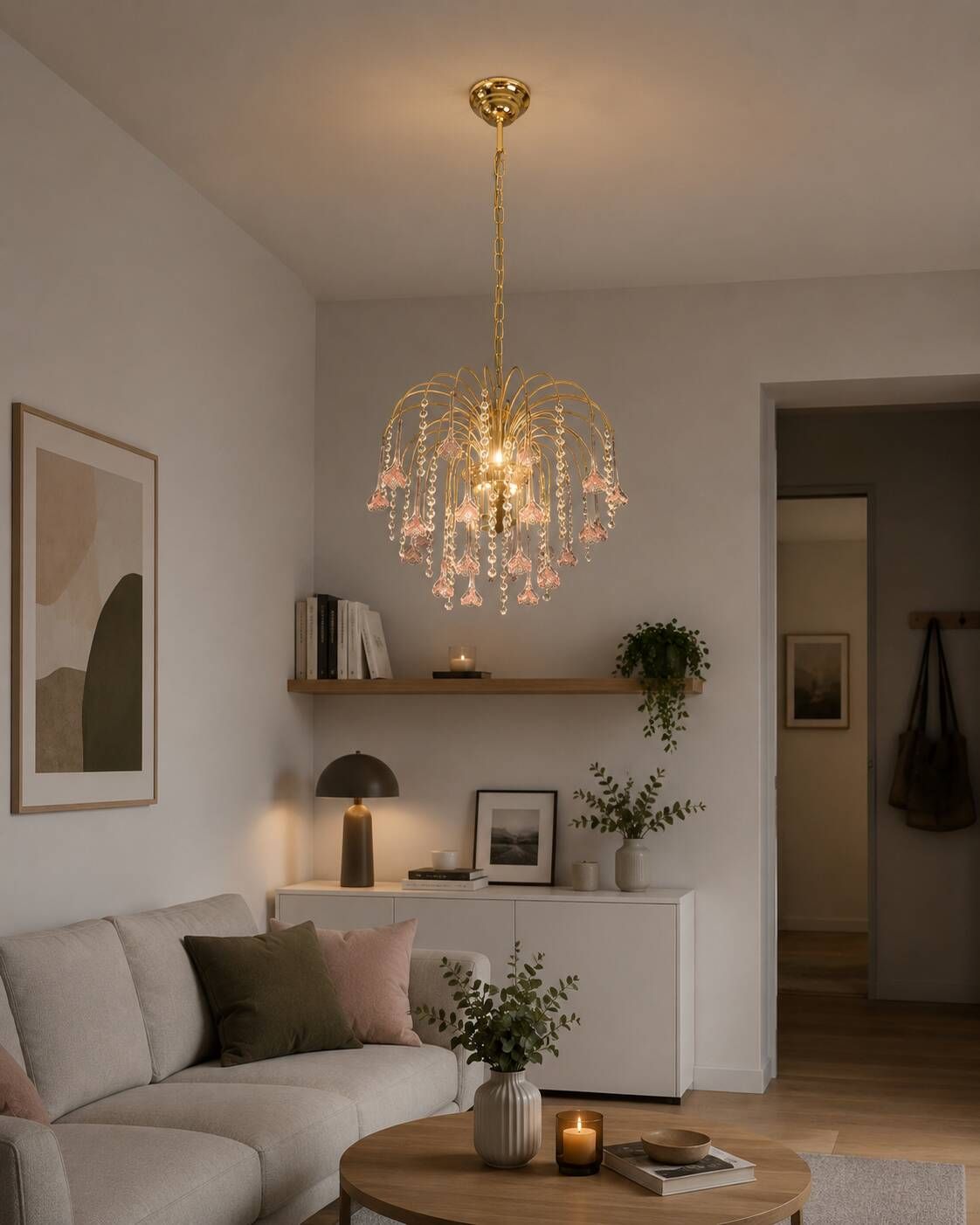 Meryl Streep, Pink Murano Flowers and Crystal Drops Chandelier, 1980s