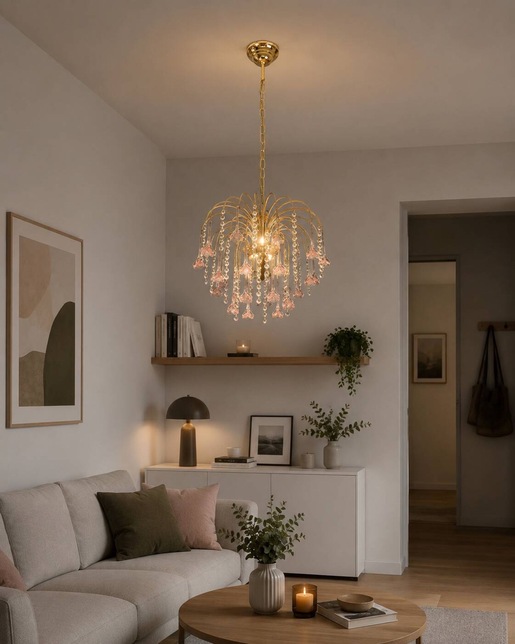 Meryl Streep, Pink Murano Flowers and Crystal Drops Chandelier, 1980s