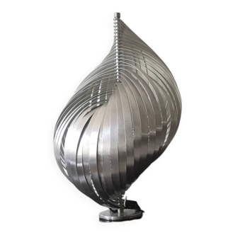 Sculptural table lamp in brushed metal by Henri Mathieu, design 1970.