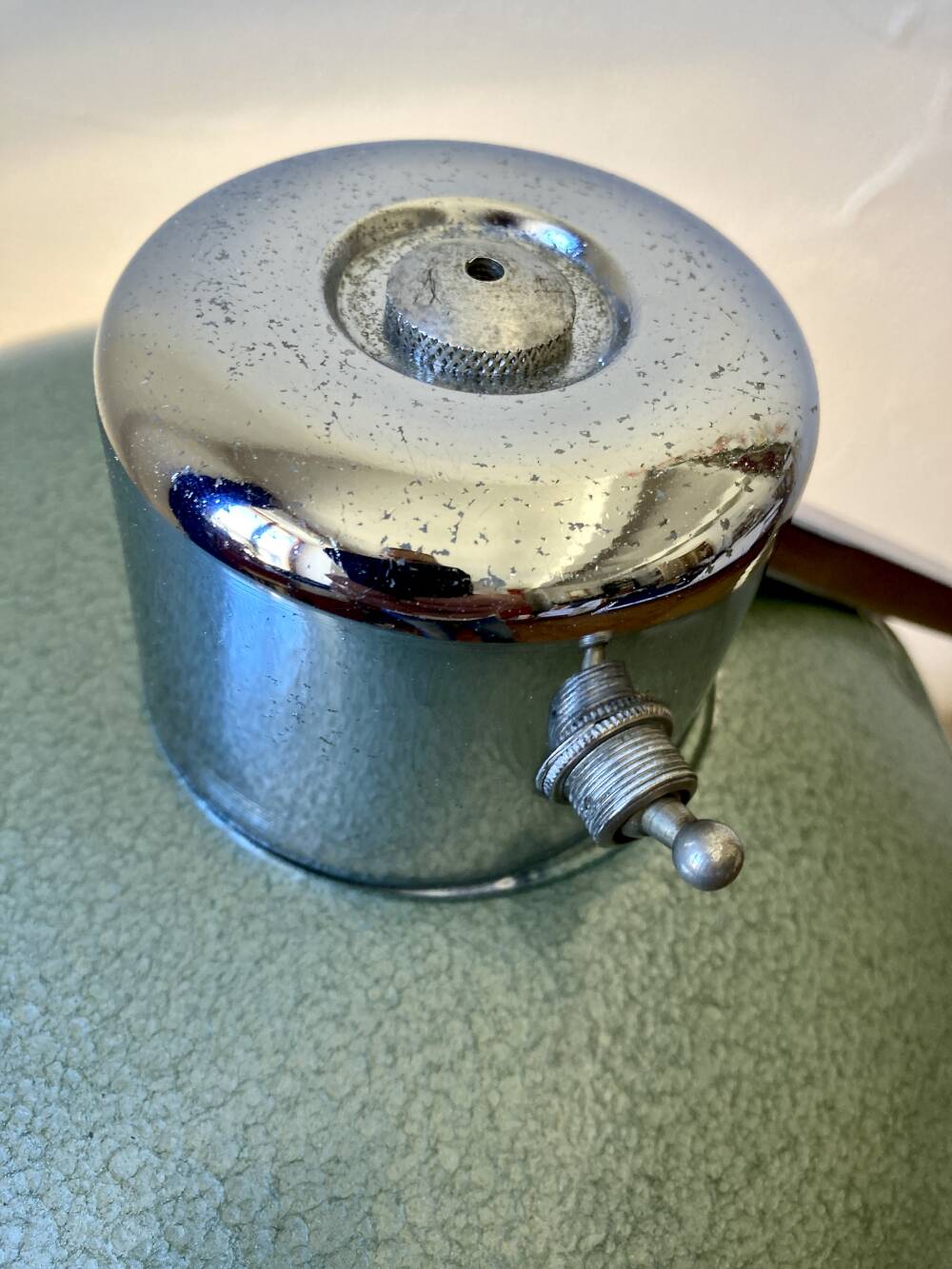 Solère telescopic lamp, hammered paint & blue diffuser, 1950s
