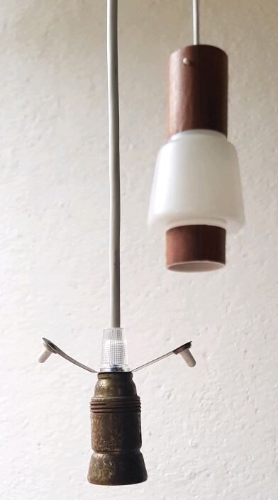 Hanging lamp boomerang 3 white lanterns and wood
