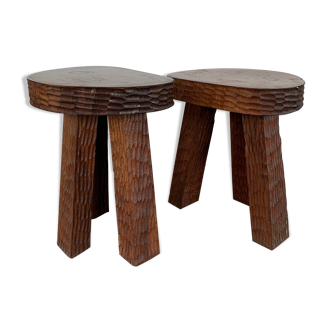 Lot de deux tabourets brutalistes