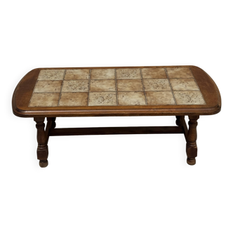 Vintage oak coffee table with ceramic tiles