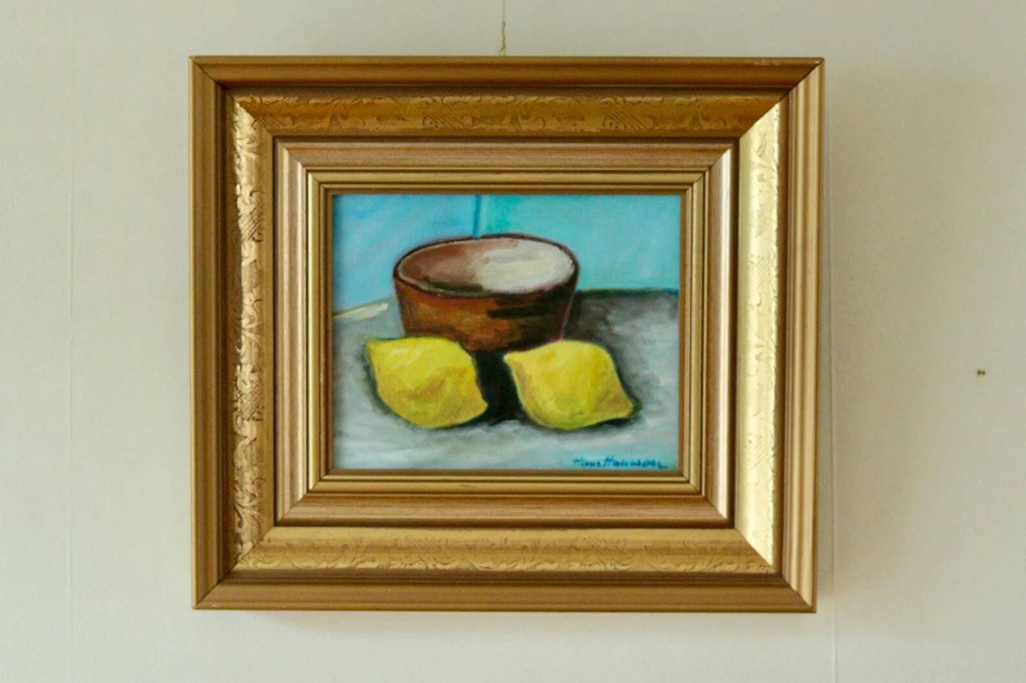 Nature morte européenne originale à l'huile sur panneau de Hans Haussdal