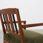 Amsterdamse School Oak Armchair with Green Velvet Seat, Netherlands, 1920s