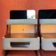 SET OF 2 VINTAGE 1970S NIGHTSTANDS/SOFA ENDS IN WOOD AND FABRIC
